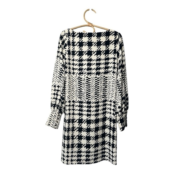 Richard Allen x H&M Boat Neck Black White Houndstooth Long Sleeve Shift Dress -2 - Picture 9 of 15